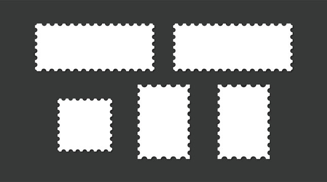 Set of blank postage stamp silhouettes with serrated edges silhouette serrated rectangle collection correspondence isolated decoration template creative illustration delivery