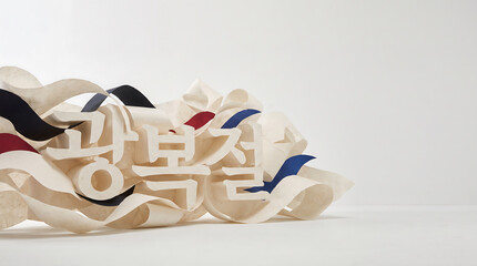 A textured art piece with hangul text representing National Liberation Day of Korea, set against a clean background. It offers ample copy space, ideal for news or advertising.