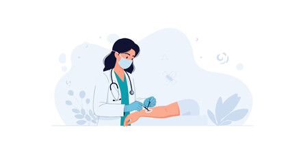 Obraz premium Doctor Performing Minor Surgery or Suture on Patient's Arm - Healthcare Illustration