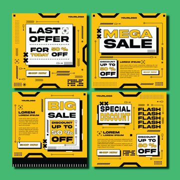Modern Tech Sale Social Media Post Template Set with Yellow and Black Color