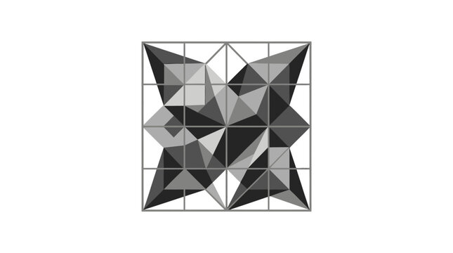 Grey 3D faceted star geometric design.