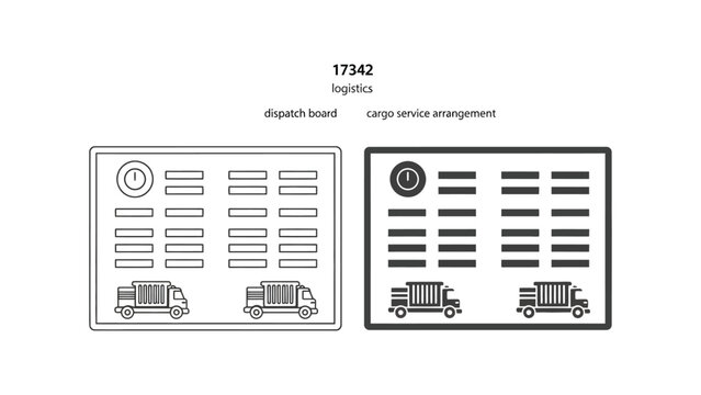 Logistics dispatch board and cargo arrangement vector icon set isolated