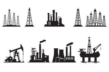 Fototapeta premium set of silhouettes of oil industry