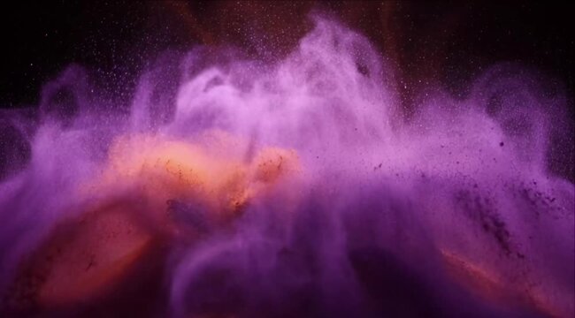 Colorful powder explosion background with vibrant purple dust cloud abstract wave motion art design dynamic dark backdrop dramatic spray bright red dust cloud burst energy splash texture creative