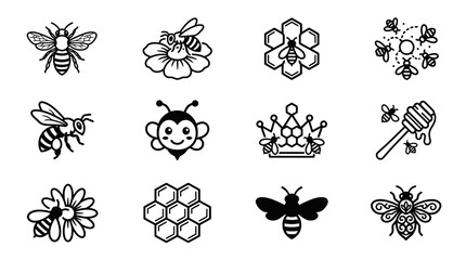 Decorative bee and honey graphic icon collection © nurul