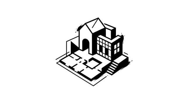 Isometric house floorplan with architectural building model.
