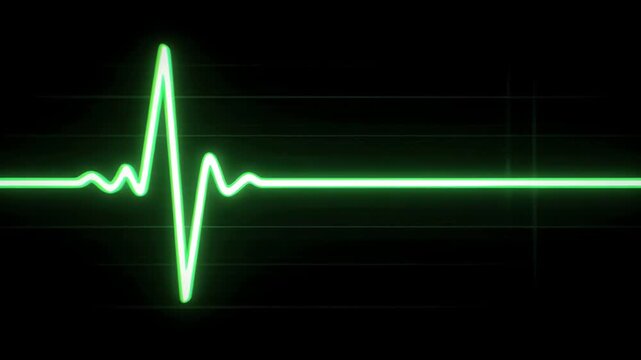A luminous green line pulses across a dark screen, indicating a rhythmic human heartbeat within a medical monitor as the vital signs demonstrate persistent stability for the patient during