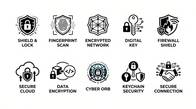 Cybersecurity Logo Icons Collection - Digital Security, Data Encryption & Network Protection