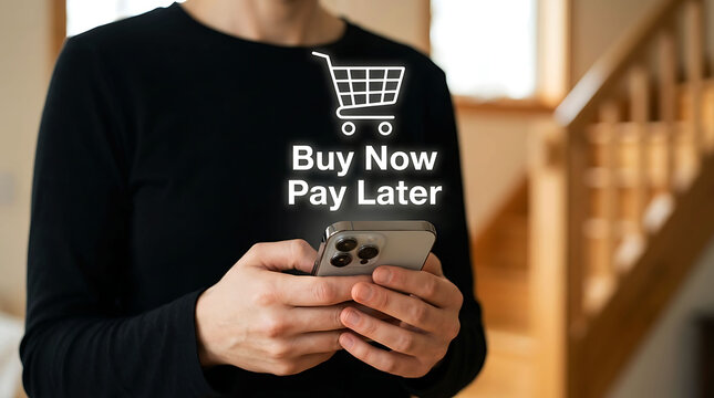 Man using smartphone for buy now pay later online shopping service