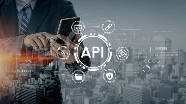 Business Professional Using Tablet with API and Digital Elements Illustrating Technology Integration in Urban Environment. Entropy.