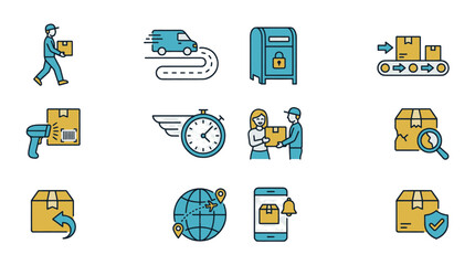 Collection of colorful flat design icons representing various travel and transportation themes. © ning