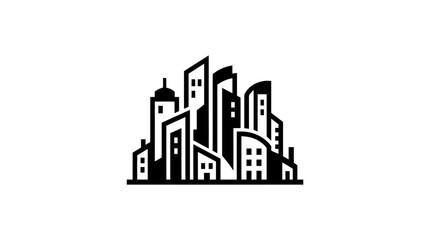 Obraz premium Abstract black silhouette of a cluster of city buildings.