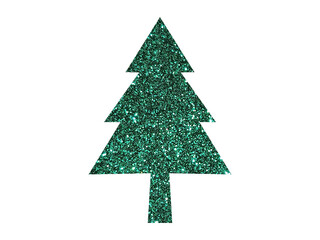 Obraz premium Green Glitter Christmas Tree Silhouette - Shiny Sparkly Pine Tree Festive Holiday Decoration