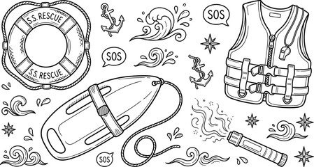 Maritime Sea Rescue Vector Set For Coloring Pages Coloring Book And Safety Designs © pappa