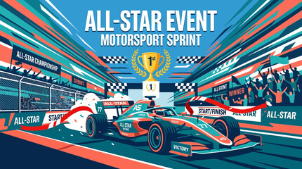 Obraz premium All Star Event Motorsport Sprint Victory Lap Illustration With Racing Cars