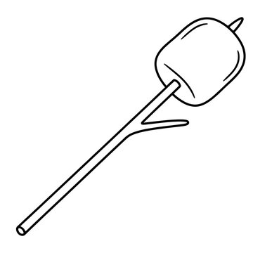 roasted marshmallow on a stick outline vector illustration