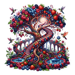 Obraz premium Vibrant Fantasy Tree with Fruits and Creatures.