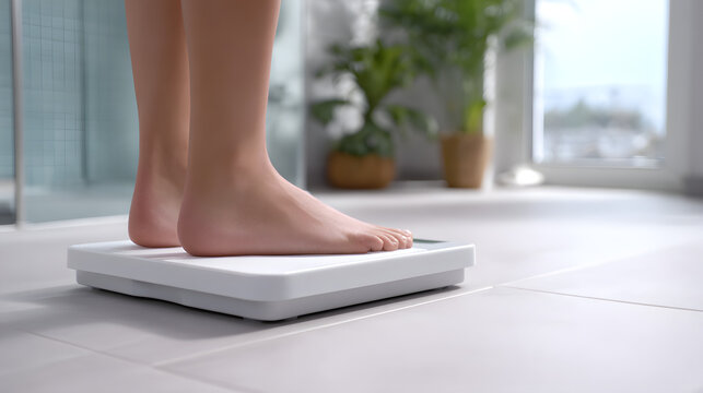 Person standing on a bathroom scale.