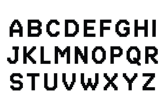 Alphabet of black pixel art letters isolated on white background with alphabet typography character isolated creative collection minimalist template interface