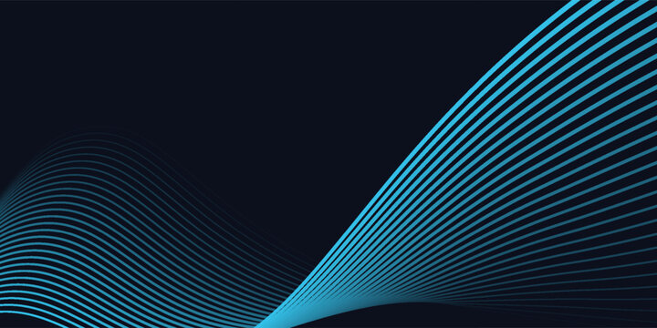 Dark blue abstract background with dynamic neon cyan curved line wave pattern that is elegant and modern. lines background modern. eps10.