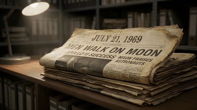 Vintage newspaper archive stack dated July 1969