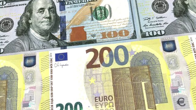 US Dollar and Euro 200 Banknotes Currency Exchange Loop Background Business Finance Motion