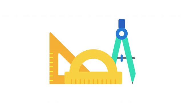 Looping Geometry Tools And Mathematical Measurement Animation ProRes Alpha Channel 4K 60fps Education Engineering Motion Graphic