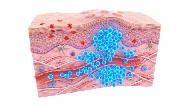 3D Microscopic Diagram of T-Cell Infiltration in Polymorphous Light Eruption