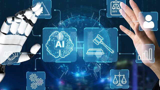Futuristic Technology Interaction: AI, Law, and Robotics in Modern Digital Landscape Illustrating Innovation and Advanced Communication. Entropy.
