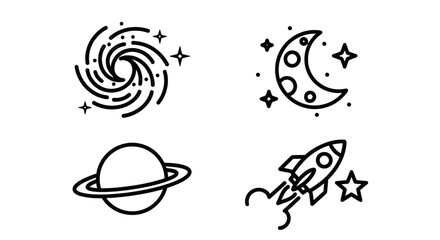 Cosmic Icons: Galaxy, Moon, Saturn, Rocket © Yanti