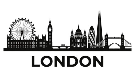 Fototapeta premium London Skyline Silhouette - Iconic Landmarks in Black and White