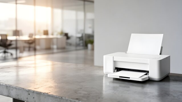 Minimalist Laser Printer on Desk with Copy Space