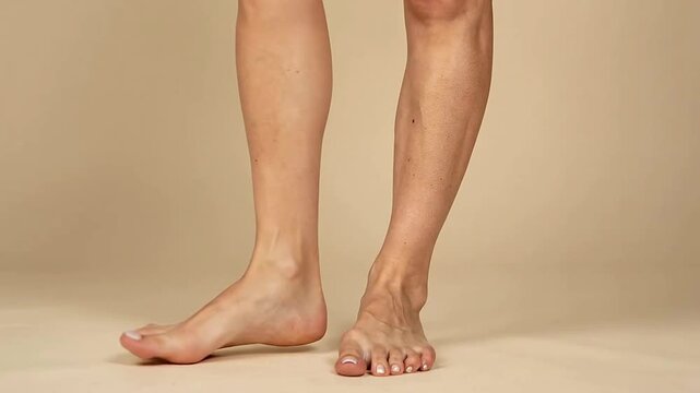Close-up of Bare Legs and Feet Standing on Neutral Background