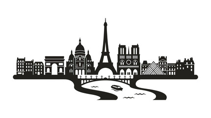 Obraz premium Paris Skyline Silhouette Vector - Eiffel Tower, Notre Dame, Arc de Triomphe