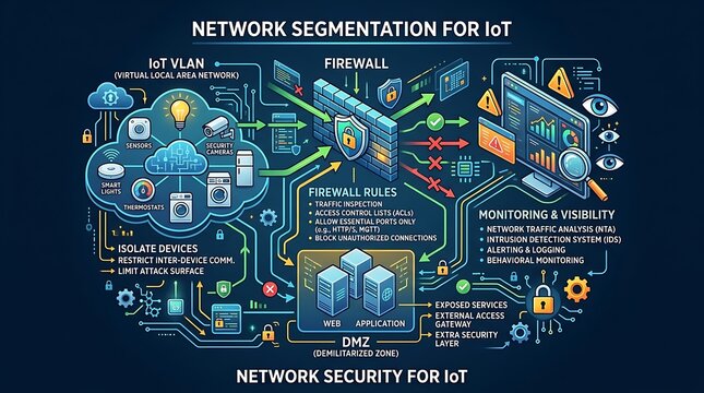 Network segmentation and security infographic for iot systems