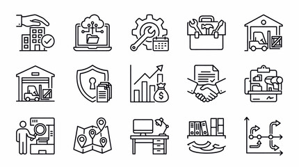Fototapeta premium Set of icons representing business, technology, and management concepts.
