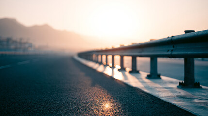 Fototapeta premium Durable Metal Guardrail Installed Along Roadside Corner For Highway Transport Safety 