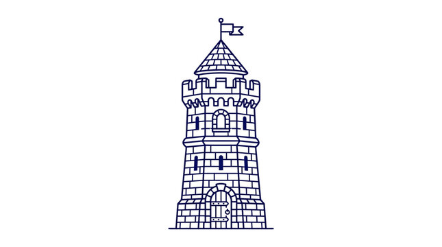 Medieval Tower Landmark Illustration, Castle Watchtower Icon, Ancient Fortification Outline