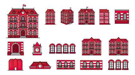Red Brick Buildings Collection: Vintage Architecture Elements © rokok
