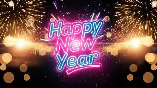 Colorful Neon Fireworks Celebration for New Year
