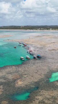 Patacho Natural Pools At Sao Miguel Dos Milagres Alagoas Brazil. Turquoise Ocean Waves Gently Crashing On Tropical Beach. Shore Horizon Beach Sea. Seaside Panorama. Sao Miguel dos Milagres Alagoas.
