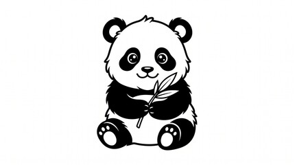 Cute Isolated Sitting Baby Panda Vector Illustration Holding Bamboo Leaf © wikky