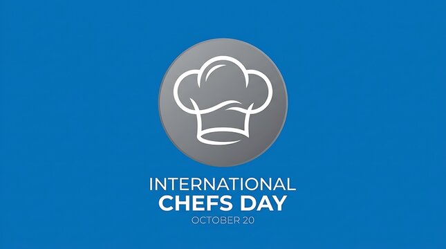 Flat lay illustration of chef hat icon with International Chefs Day typography on blue background