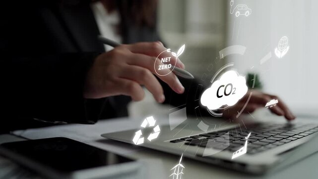 Net zero goals and CO2 reduction strategy driving sustainability, green energy integration, net zero emissions policies, and climate-friendly sustainability solutions for business and society. Muxer