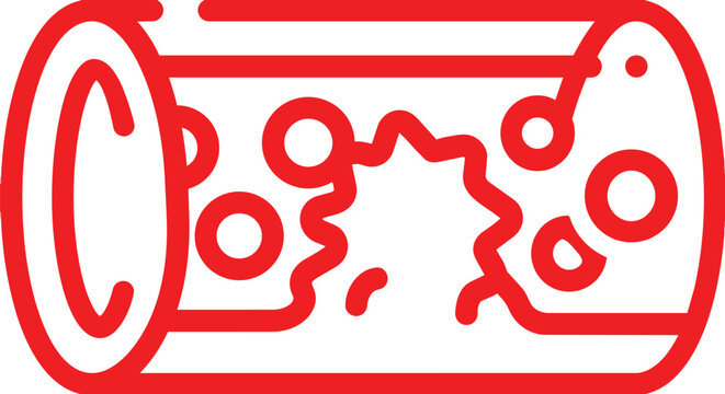 Blocked blood vessel with plaque buildup red line icon