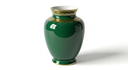 Fototapeta premium Elegant green ceramic vase with gold trim 
