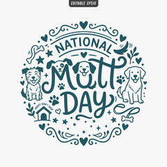 Obraz premium The flat design for a National Mutt Day poster focuses on simplicity, elegance, and ease of recognition. Vector Illustration