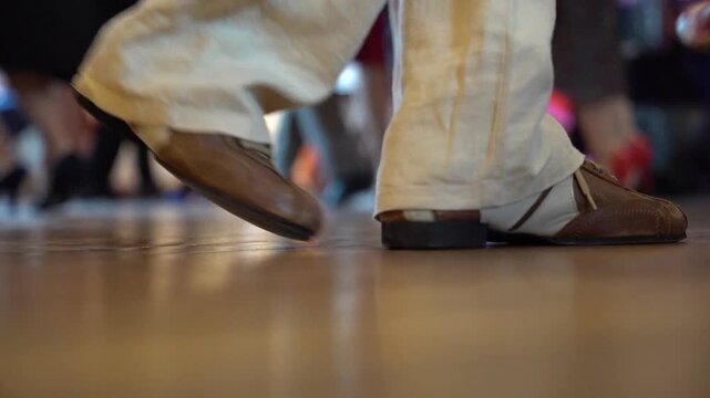 Argentine Tango Dancers Feet on Dance Floor