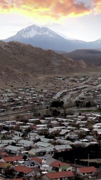 Panoramic View Of Chos Malal Valley At Golden Hour, Argentina - 4K Vertical