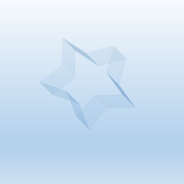  Interlocking Steel-Blue Wireframe Star Pentagram Floating in Misty Sky Blue Gradient